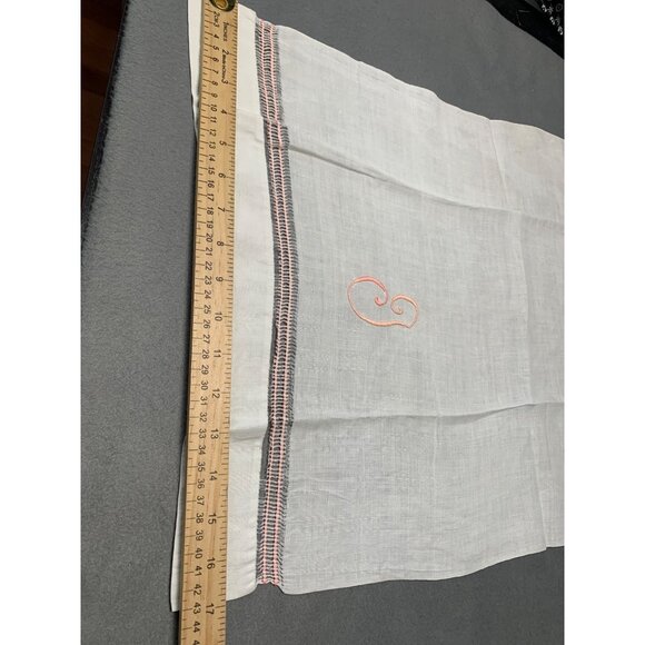 Vintage White Linen Hand Towel with Pink Embroidered Initial Monogram - Picture 7 of 8
